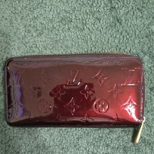 Louis Vuitton Vernis Patent Zip Wallet in Deep Burgundy Red